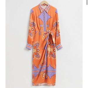 & other stories wrap dress in orange and purple print